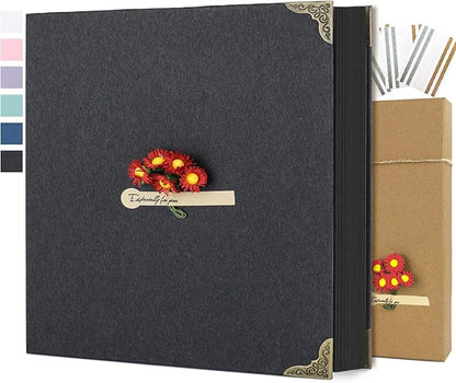 Scrapbook Album 12" x 12" DIY Scrapbook Photo Album Hardcover Kraft Paper 3 Rings Memory Book for Wedding, Anniversary, Travel, Family, Black
