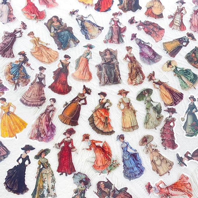 100PCS Vintage Victorian Stickers Pack – Aesthetic Retro Clear Ephemera Stickers for Journaling, Scrapbooking, Collage Art, Antique Fashion, Tea Party, Junk Journal Supplies