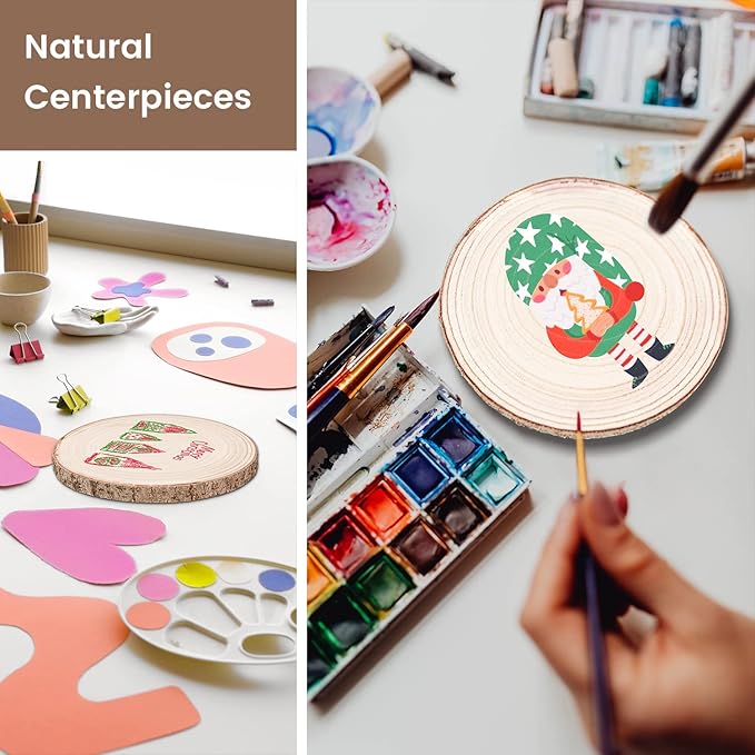 Maputune 8 Pcs 6-7 in Large Unfinished Wood Slices for Centerpieces, Natural Rustic Wooden Plate for DIY Craft, Round Wood Chips for Signage Painting Wedding Party Christmas Decor