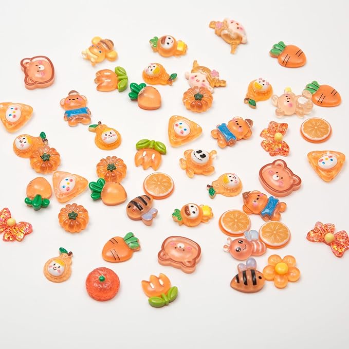 60pcs Slime Cute Set for Crafts, Resin Charms Set Ornament Scrapbooking, 3D Flatback Cute Charms for Embellishments Scrapbook and Mini Decorations (Orange)