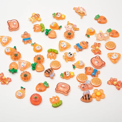60pcs Slime Cute Set for Crafts, Resin Charms Set Ornament Scrapbooking, 3D Flatback Cute Charms for Embellishments Scrapbook and Mini Decorations (Orange)