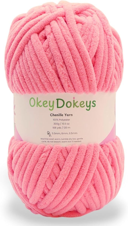 Okey Dokeys 300g Jumbo Velvet Chenille Yarn 7 Jumbo – Plush, No-Fray, Durable Plushies, Posh Soft Crochet Projects Beginner Friendly (130 yds) (Bubble Gum Pink (107), 1 Pack (17.90/Skein))