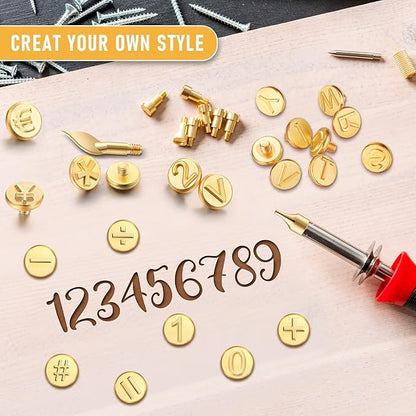 Mixweer 56 Pcs Wood Burning Letters and Numbers Wood Burning Tools with Letter Stamps and Number Tips Symbols for Wooden Burner Craft DIY Embossing Carving