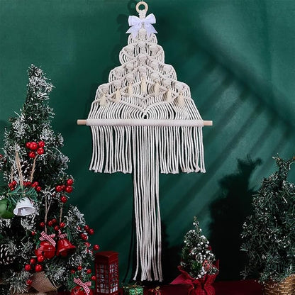 FREEBLOSS Macrame DIY Kit Christmas Tree Macrame Tassels Wall Hanging Christmas Tree Hanging Ornaments White Wall Tassels Tapestry with Wooden Star for Handmade Craft Beginners