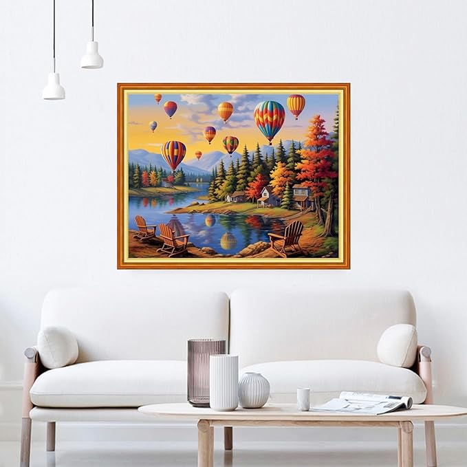 DMCVIVR Stamped Cross Stitch Kits for Beginners Adults Needlepoint Kits for Beginners Embroidery Kits for Adults Crossstitch Kit for Beginners 11CT-Rainbow Hot Air Balloon 16x20 inchs