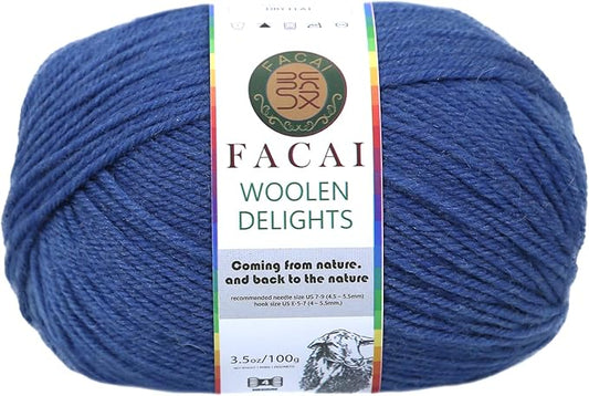 Facai Blend Merino Wool Yarn for Knitting - Worsted Weight,197yds (3.5oz) Ball, Ideal for Sweaters, Scarves, and Accessories (1, Dark Blue)