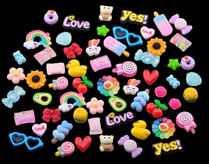 60pcs Slime Charms,Cute Acrylic 3D Resin Charms for Junk Phone Case Charms,Y2K Decoden Charms Accessories,Big Flat back DIY Candy Kawaii Charms Bulk for Crafts Jewelry Making