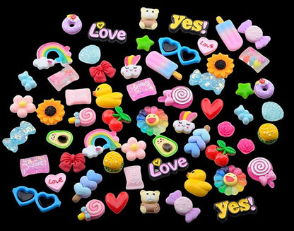 60pcs Slime Charms,Cute Acrylic 3D Resin Charms for Junk Phone Case Charms,Y2K Decoden Charms Accessories,Big Flat back DIY Candy Kawaii Charms Bulk for Crafts Jewelry Making