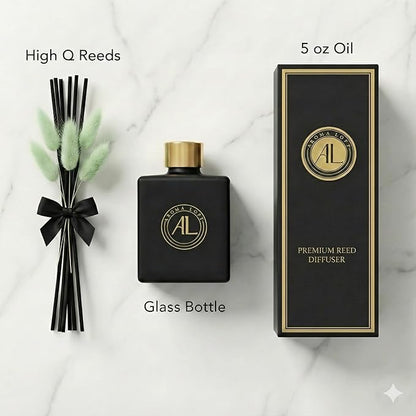 Reed Diffuser - Fragrance Diffuser for Home - 5 oz. Oil Diffuser Sticks - Bathroom Diffuser Set- Oil Diffuser Reeds - Scent Sticks in Oil-Office Smell Good Stuff (Black, Fresh Balsam)