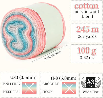 Aeelike Gradient Yarn for Crocheting, 6 Skeins Cake Yarns Fairyland Yarn 100g (3.52 oz) 245m (267 Yards) # 3 Light Weight - Super Soft Ombré Yarns for Making Colorful Crafts, Blue Pink Gradient