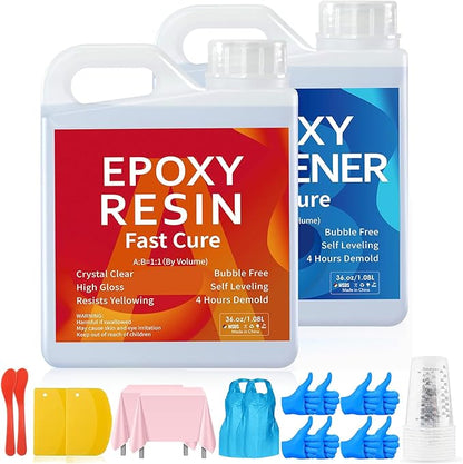JANCHUN Crystal Clear Epoxy Resin Kit 72oz, Bubble-Free, Anti-Yellowing, Self Leveling Easy Mix 1:1 Coating and Casting Resin for Table Top, Molds, Tumbler Crafts, Painting, Jewelry, DIY Gifts