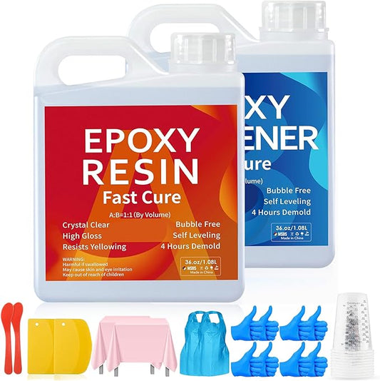 JANCHUN Crystal Clear Epoxy Resin Kit 72oz, Bubble-Free, Anti-Yellowing, Self Leveling Easy Mix 1:1 Coating and Casting Resin for Table Top, Molds, Tumbler Crafts, Painting, Jewelry, DIY Gifts