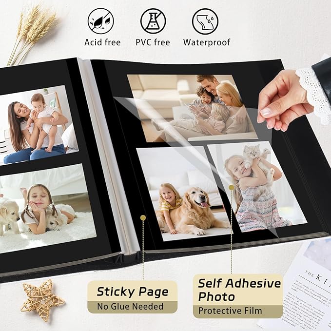 RECUTM Scrap Book Photo Albums 30 Pages for Multiple Photo Sizes 4x6 5x7 8x10 Handmade Self Adhesive Pages Button Grain Leather Scrapbook Baby Family Wedding Anniversary Photo Book (White)