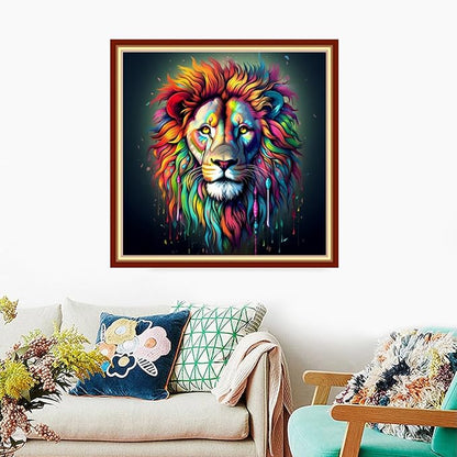 Foxdiviy Stamped Cross Stitch Kits Full Range of Embroidery Needlework Starter Kits for Beginners Adults 11CT Embroidery Patterns Art Crafts DIY Needlepoint Kits-Colorful Lion 18x18 inch