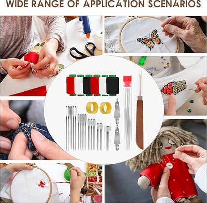 37Pcs Sewing Tool Set, Needles Thread Hand Repair Tools, Sewing Working Kit for Beginners, Include 25 Steel Needles, 6 reels of Thread, Seam Ripper, 2 Needle Threader, 2 Thimbles