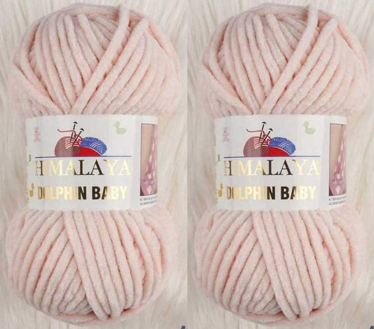 2 Skein/Pack Himalaya Dolphin Baby Chenille Yarn, Each Ball 100 gr (3.5 oz), 120 m (132 Yards), 100% Polyester, Super Bulky Baby Blanket Velvet Amigurumi Yarn, 80353 - Powder