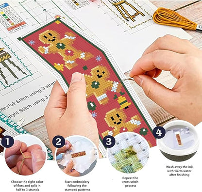 FREEBLOSS 6 Set Cross Stitch Bookmark Counted Cross Stitch Kit with 6 Different Christmas Patterns Embroidery Kit with Instruction DIY Bookmark Kit for Gift Adults 8''x2.4''