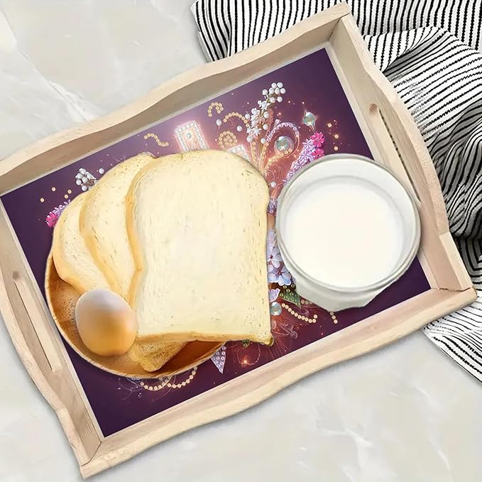 DoxQcs DIY Diamond Art Wooden Tray Kit Easter Food Tray with Handle Diamond Painted Table Decoration Tray for Breakfast Bar Dinner Table Diamond Art Painting for Beginners-#14-Glowing Cross