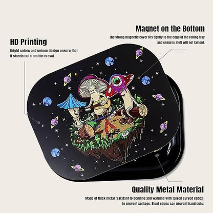 Metal Trays with PVC Soft Magnetic Lid Metal Tray with Lid Cover Small Cute Decorative Tray Ideal Storage for Home or on The Go, 7" x 5.5"