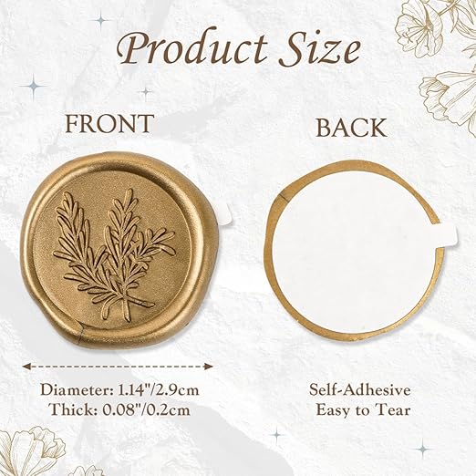 60 Pcs Wax Seal Stickers - Wedding Invitation Accessories Envelope Cards Seal Stickers Vintage Wax Sealing for Wedding Anniversary, Bridal Shower, Gift Wrapping, Christmas (3 Designs in 1 Pack) (Gold)