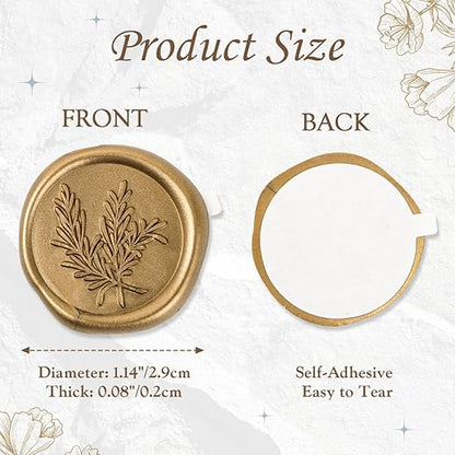 60 Pcs Wax Seal Stickers - Wedding Invitation Accessories Envelope Cards Seal Stickers Vintage Wax Sealing for Wedding Anniversary, Bridal Shower, Gift Wrapping, Christmas (3 Designs in 1 Pack) (Gold)