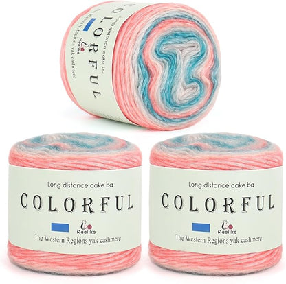 Aeelike Gradient Yarn for Crocheting, 3 Skeins Cake Yarns 100g (3.52 oz) 245m (267 Yards) # 3 Light Weight - Super Soft Ombré Fairyland Yarns for Making Colorful Crafts, Blue Pink Gradient