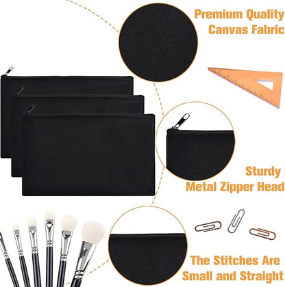 ZeeDix Canvas Pouch- Multi-purpose Cosmetic Bag with Zipper, DIY Craft Canvas Zipper Pouch Blank Makeup Bags Bulk Travel Toiletry Bag for Storage (8.3 x 5 inches)