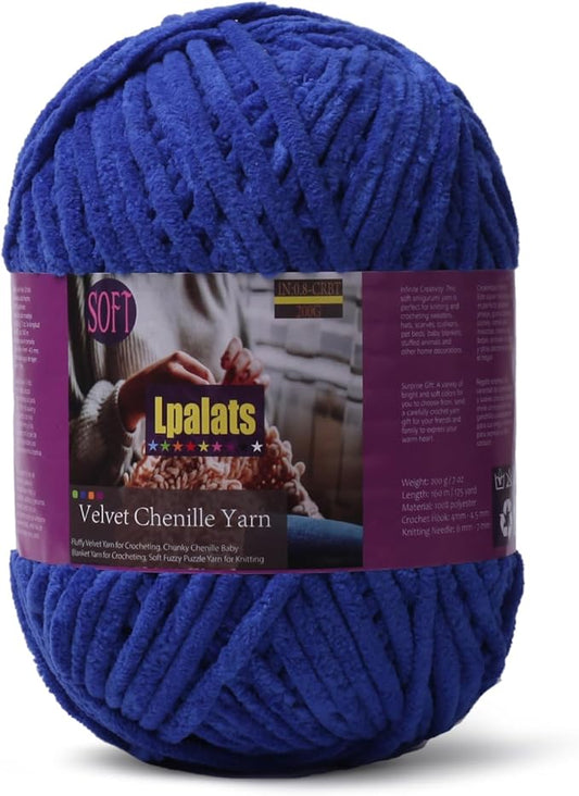Baby Blanket Yarn for Crocheting - 1 Pack of 200g/7oz Chunky Chenille Yarn for Knitting Blankets Amigurumi - #6 Super Bulky - 174 Yards Soft Thick Plush Yarns (1, Dark Blue)