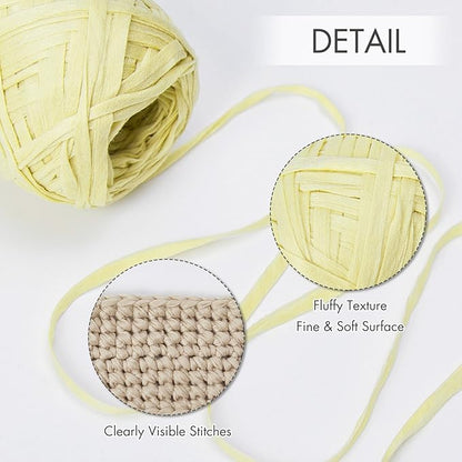 NICEEC 2 Skeins Soft Tape Yarn, Easy Crohcet Raffia, Crochet & Knitting, Paper Ribbon Yarn for DIY Craft Gift Wrapping Total Length 1.76oz×2/109yds×2 - Pale Yellow