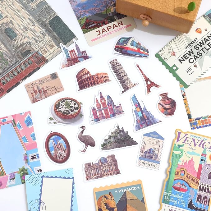 icceemee Scrapbooking Supplies Kit, Travel Diary Theme Scrapbooking Kit for Bullet Junk Journaling, Stationery, A6 Grid Notebook, Flower DIY Journaling Supplies, Birthday Craft Gift for Teen Girls