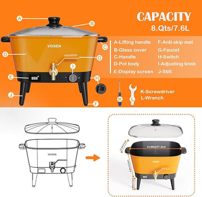 VOISEN Wax Melter for Candle Making, 8Qts Candle Wax Melting Pot with Spout for Soy Wax Soap Base, Electric Wax Melter for Candle Making with Temp Control, Easy Pour,Non-Stick(Orange)
