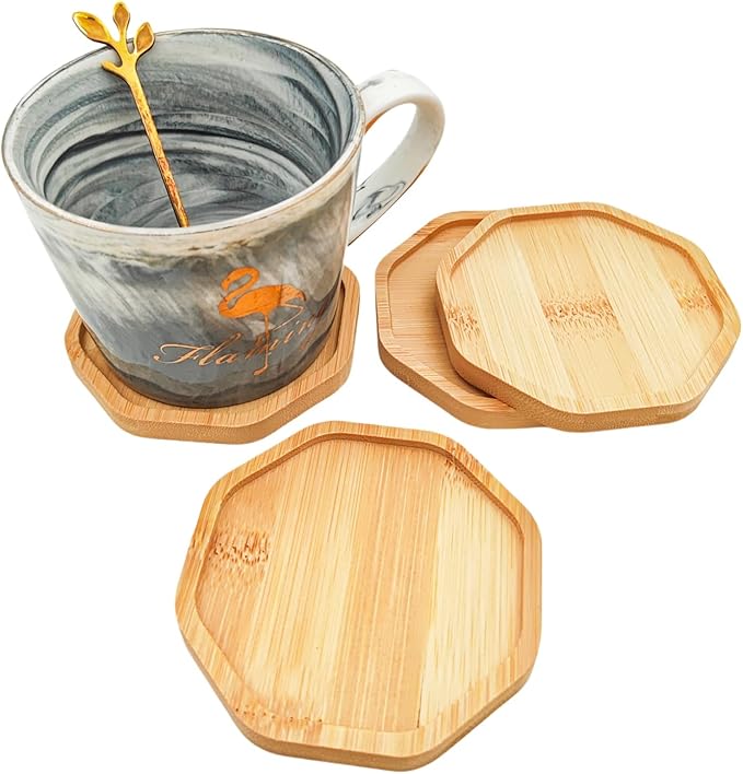 4PCS Mosaic Bamboo Coasters for Crafts, Blank Base Trays, Drinking Cup Coaster, Plant Coaster, Art Plate,DIY Mosaic Supplies (Octagon)