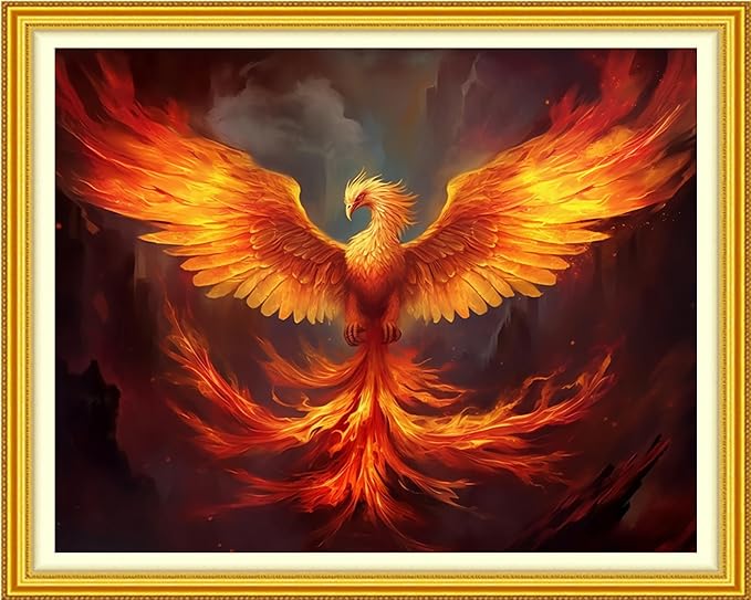 Foxhool Stamped Cross Stitch Kits,11CT Printed Cross Stitch Pattern Full Embroidery Kits for Beginner Needlepoint Kits-Fire Phoenix 16x20 inchs