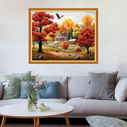 Redxing Stamped Cross Stitch Kits Embroidery kit for Beginners Adults Full Range of Embroidery Patterns Starter Kits DIY Printed Cross Stitch Kits Needlepoint Kits 11CT-Autumn Scenery 16x20 inch