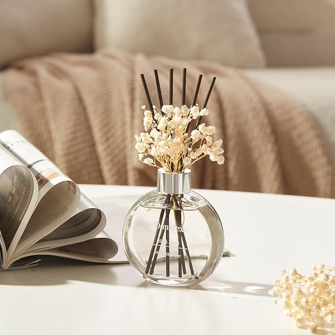 Donurex Flower Reed Diffuser Set 5.07oz Black Forest Scent Diffuser with Sticks Home Fragrance Reed Diffuser for Bathroom Shelf Decor