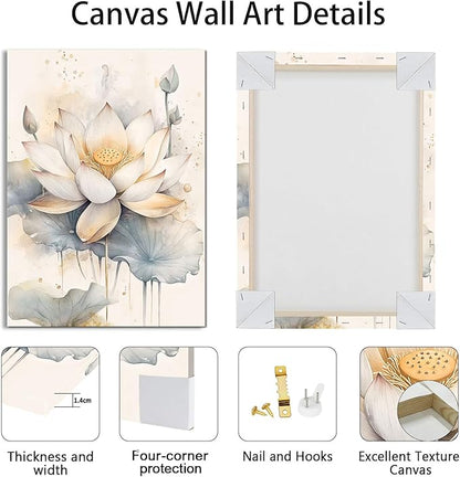 WENGTIAO 3Pcs Zen Canvas Wall Art Prints Beige Tree of Life Wall Paintings Buddha Lotus Pictures Posters Religious Spiritual Meditation Room Decor for Living Room Bedroom Spa Office 12x16x3Pcs