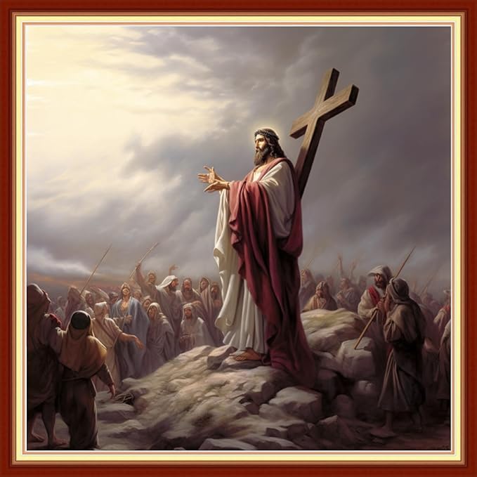 Foxdiviy Stamped Cross Stitch Kits Full Range of Embroidery Needlework Starter Kits for Beginners Adults 11CT Embroidery Patterns Art Crafts DIY Needlepoint Kits-Cross Jesus 18x18 inch