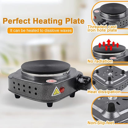 BBAXI Candle Making Pouring Pot with Electric Hot Plate for Melting Wax, Candle Wax Melting Pot with Heat-Resistant Handle and Long Stain Spoon, Candle Making Kit for Adults Beginners