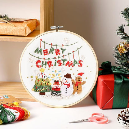 Christmas Embroidery Kits: 1 Pack Cross Stitch Kit for Beginners Adults, DIY Ornaments Craft Kit with All Tools & Instructions, Stamped Hand Embroidery Starter Kit for Holiday Crafts & Xmas Home Decor