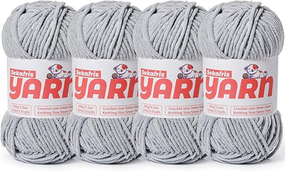 4 Pack Plush Chunky Chenille Yarn for Crocheting, Soft Fluffy Velvet Yarn for Crocheting Amigurumi, Fuzzy Baby Blanket Knitting 400g/524yds Bulky(4 Grayish)