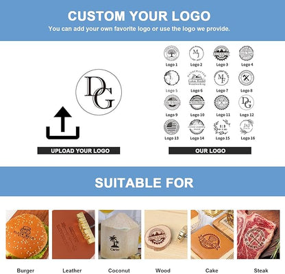 KAINSY Custom Wood Branding Iron, Personalized Burning Stamp for Leather Meat Food Wood, Flame Heated Metal Stamp with Customized Logo Design, Wedding Party Wood Worker Bread Making Gifts(1.5 inches)