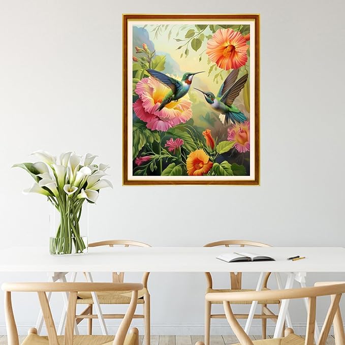 Joycasa Stamped Cross Stitch Kits for Beginners Full Range of Cross Stitching 11 CT Printed Cross Stitch Kit for Adults Cross-Stitch Patterns Needlepoint Kits-Hummingbirds Collect Honey 16x20 inchs
