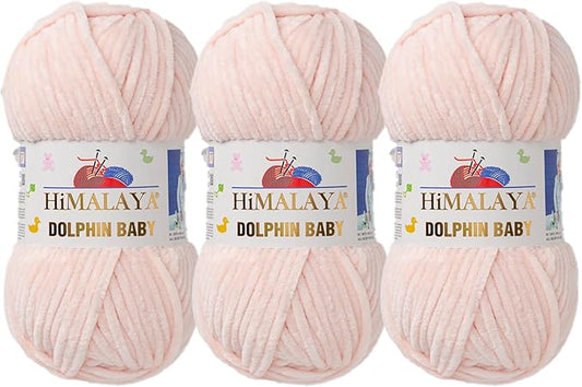 3 Skein/Pack Himalaya Dolphin Baby Chenille Yarn, Each Ball 100 gr (3.5 oz), 120 m (132 Yards), 100% Polyester, Super Bulky Baby Blanket Velvet Amigurumi Yarn, 80353 - Powder