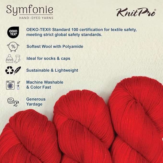 KnitPro Symfonie Hand Dyed Yarn | Extra Fine Merino Wool & Polyamide Blend for Knitting & Crocheting, Fingering Weight, Oeko-TEX Certified 400m, 100g Skein | Terra Variegated Berry Bowl