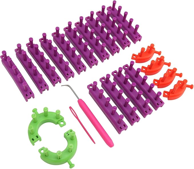 YuRui TENG Knitting Looms Kit, DIY Weaving Looms for Beginners, Portable Plastic Knitting Board with Sewing, Crochet Hook and 20 Accessories, for Making Blankets, Scarfs, Hats and More