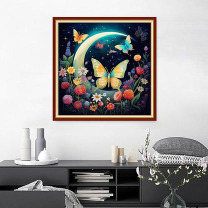 Joyhoor Cross Stitch Kits for Beginners Stamped Cross-Stitch Supplies Needlework preprint Embroidery Kits for Adults DIY Needlepoint Kits Embroidery Patterns 11CT-Moon Butterfly 18.x18 inch