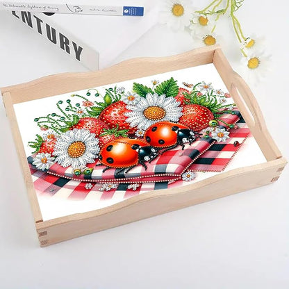 DoxQcs DIY Diamond Art Wooden Food Tray with Handle Diamond Painted Table Decoration Tray for Breakfast Bar Dinner Table Diamonds Art Painting for Beginners-Strawberry