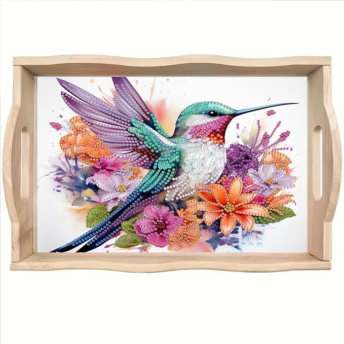 SHLUHA Diamond Art Kits for Adults Wooden Serving Trays with Handle Food Tray for Breakfast Home Decor Gift(TT018)