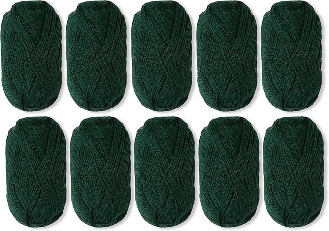 Knit Picks Wool of The Andes Yarn Pack - 10 Skeins of Green 100% Wool Worsted Weight Yarn (Aurora)