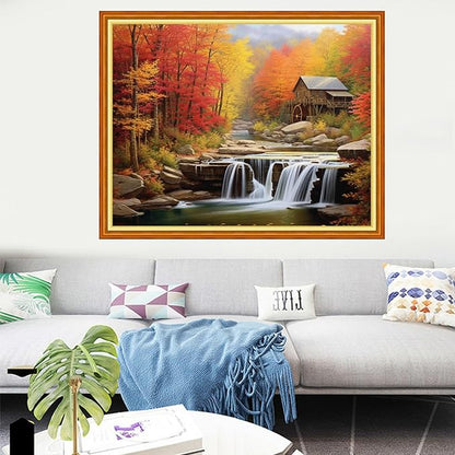 Dooxvey Cross Stitch Kits for Adults Stamped Full Range of Embroidery Starter Kits for Beginners 11CT Printed Cross Stitch Patterns Needlepoint Kits Stamped Crossstitching-Forest Waterfalls 16x20 inch